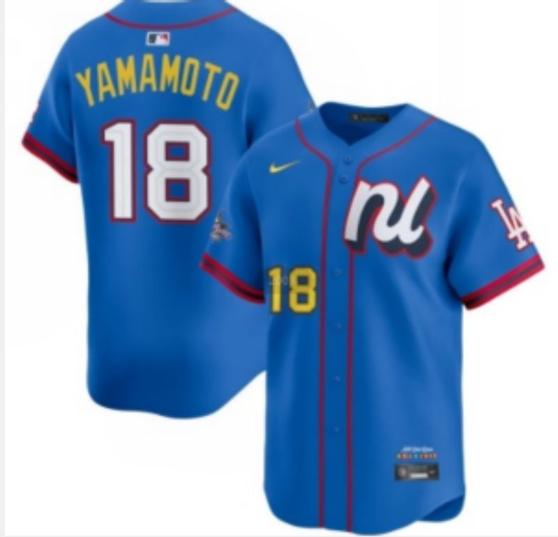 Men 2025 Los Angeles Dodgers #18 Yamamoto Blue All star Nike MLB Jersey style 06->new york yankees->MLB Jersey